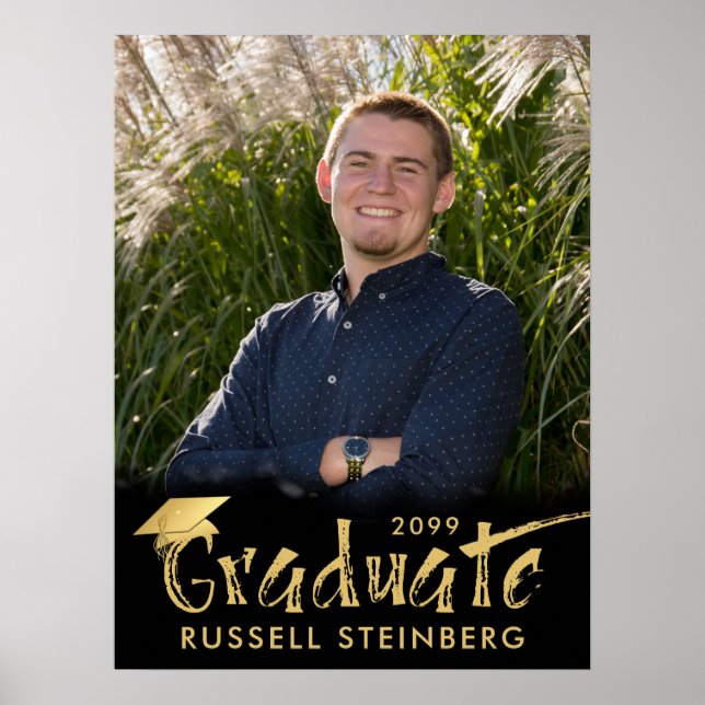 Affiche Diplômée Photo Gold Brush Typographie (Devant)