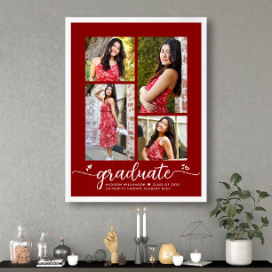 Affiche Diplômée Rouge 4 Photo Script Cœurs Moderne Fémini