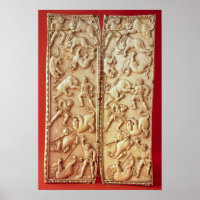 Diptyque avec scène de chasse aux lions
