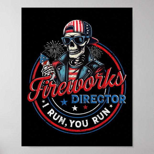 Affiche Directeur de feux d'artifice squelette drôle je co (Devant)