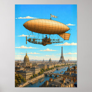 Affiche Dirigeable de Santos-Dumont au-dessus de Paris