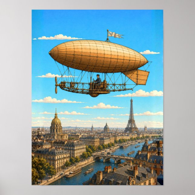 Affiche Dirigeable de Santos-Dumont au-dessus de Paris (Devant)