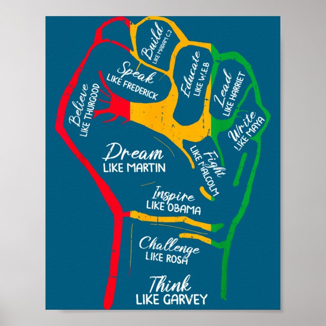 Affiche Dirigeants noirs inspirants poing levé main noire (Devant)