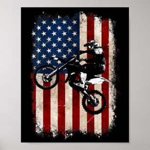 Affiche Dirt Bike Drapeau Américain Motocross Biker 4 Juil