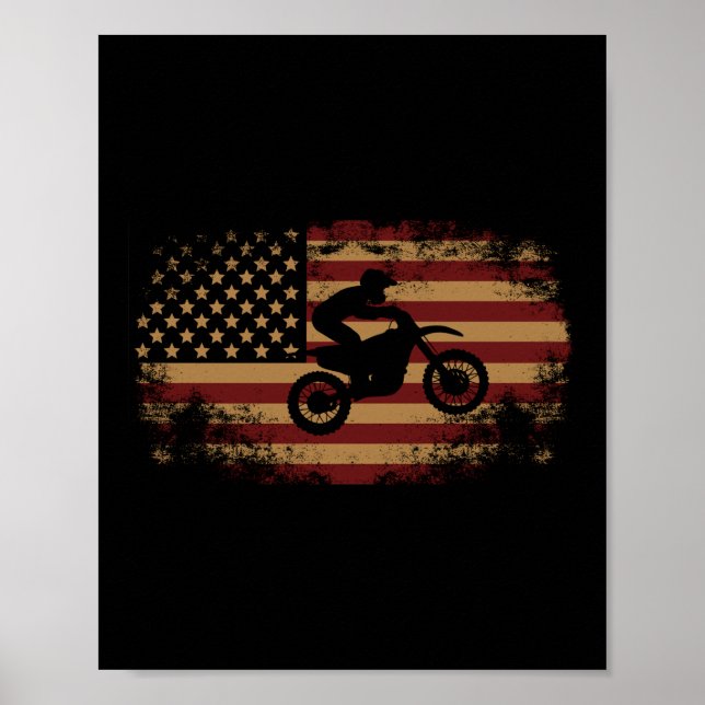 Affiche Dirt Bike Motocross American Flag Dirt Bike (Devant)