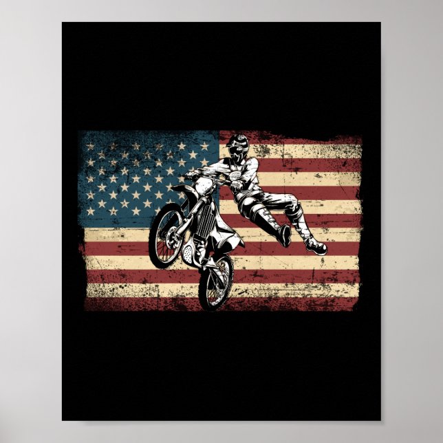 Affiche Dirt Bike Motocross American Flag Dirt Bike (Devant)