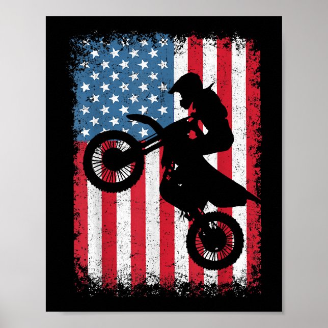 Affiche Dirt Vélo Drapeau Américain Motocross Vélo Hommes  (Devant)