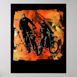 Affiche Dirtbiker Duo Red and Orange Grunge