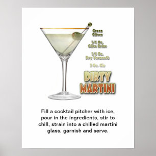 Affiche Dirty Martini Cocktail Recette Art 16"x20"