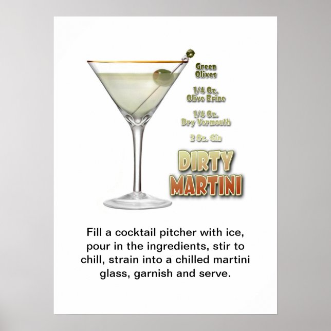 Affiche Dirty Martini Cocktail Recette Art 18"x24" (Devant)