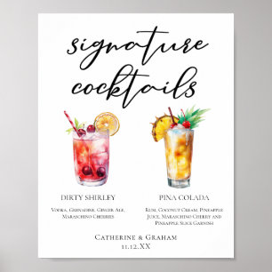 Affiche Dirty Shirley Piña Colada Signature Cocktails Menu