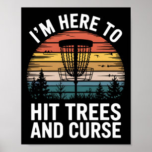 Affiche Disc Golf Drôle Frappe Arbres Et Juron Rétro Disc