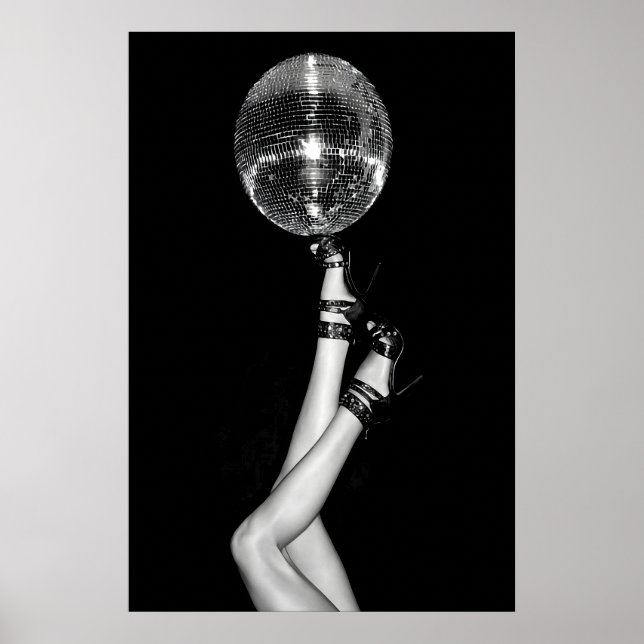 Affiche Disco Ball High Heels Print, Black and White (Devant)
