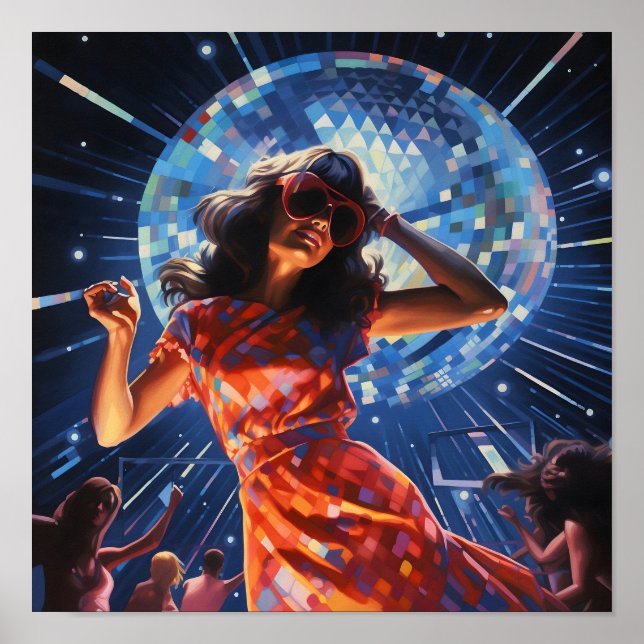 Affiche Disco Dancing Femme avec lunettes de soleil surdim (Devant)