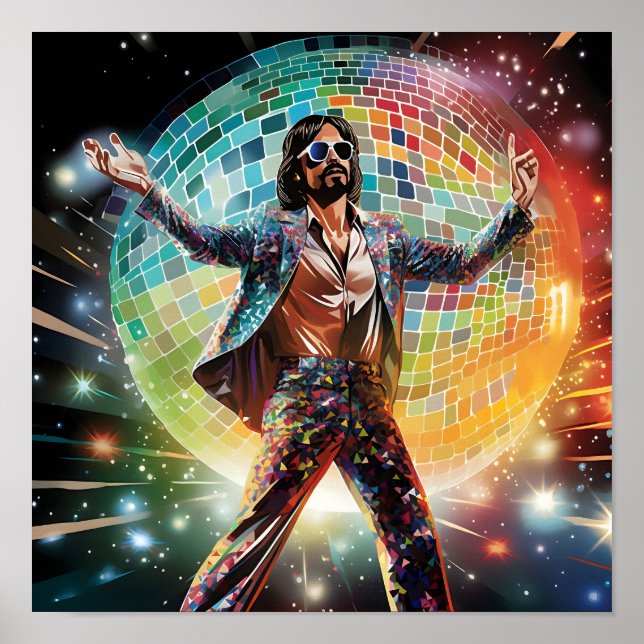 Affiche Disco Dancing Man devant Disco Ball (Devant)