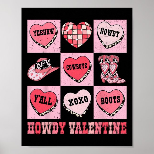 Affiche Disco Howdy Saint-Valentin Cowboy Cœur Rodéo Texas (Devant)