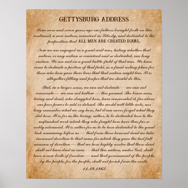 Affiche Discours de Gettysburg par Abraham Lincoln (Devant)