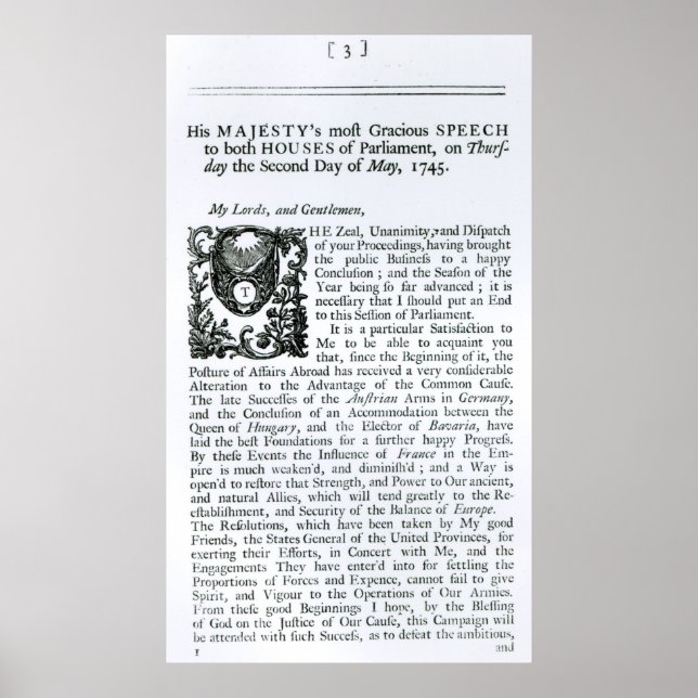 Affiche Discours royal aux deux Chambres du Parlement (Devant)