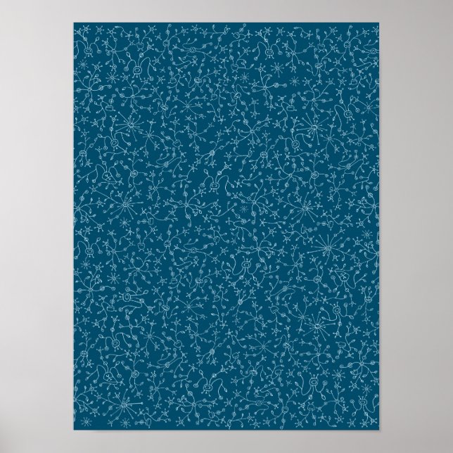 Affiche Diseño abstracto en fondo azul. Vegetación alieníg (Devant)