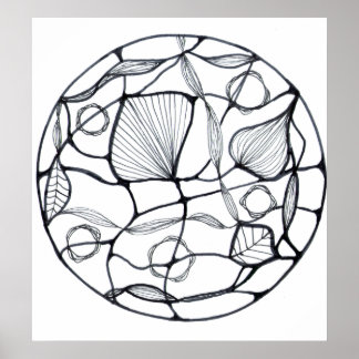 Affiche Diseño zen abstracto de hojas blanco y negro