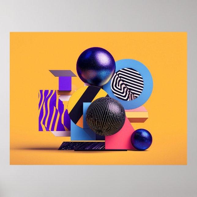 Affiche Disposition abstraite avec des sphères colorées (Devant)