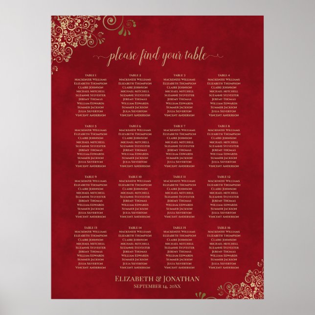 Affiche Disposition de table de mariage à 16 tables avec d (Devant)