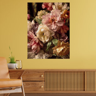 Affiche Disposition vintage de pivoine printanière vibrant