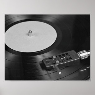 Affiche Disque vinyle jouant sur une platine