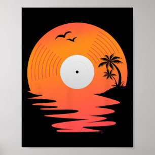 Affiche Disque Vinyle Rétro Disque Mer Plage Platine Tourn