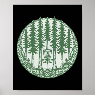 Affiche Disque volant de golf de forêt dessiné sous les pi