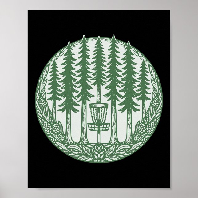 Affiche Disque volant de golf de forêt dessiné sous les pi (Devant)