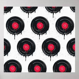 Affiche disques vinyliques fondus, motif artistique.