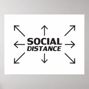 Affiche Distance sociale, lettres noires, blanc