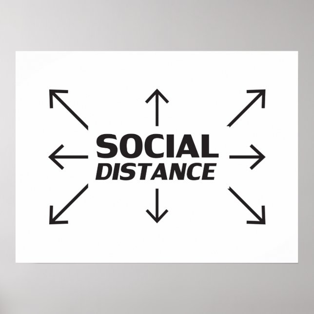 Affiche Distance sociale, lettres noires, blanc (Devant)