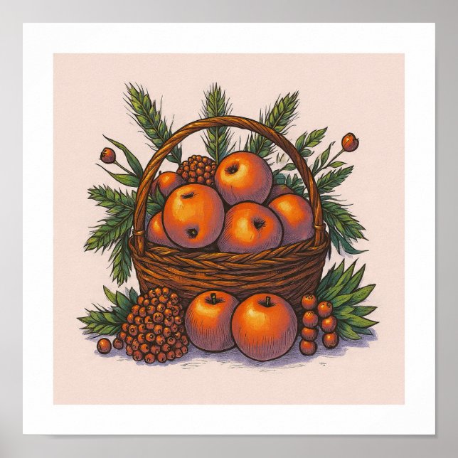 Affiche Distinct Color Palette: Seamless Orange Apples (Devant)