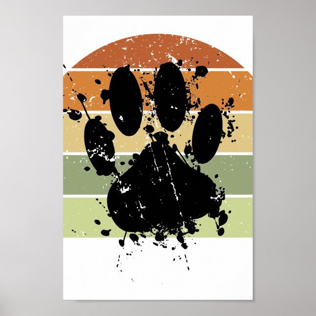 Affiche Distressed Paint Splatter Chien Paw Retro Sunset (Devant)