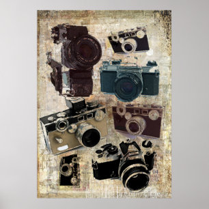 Affiche distressed photographe retro camera