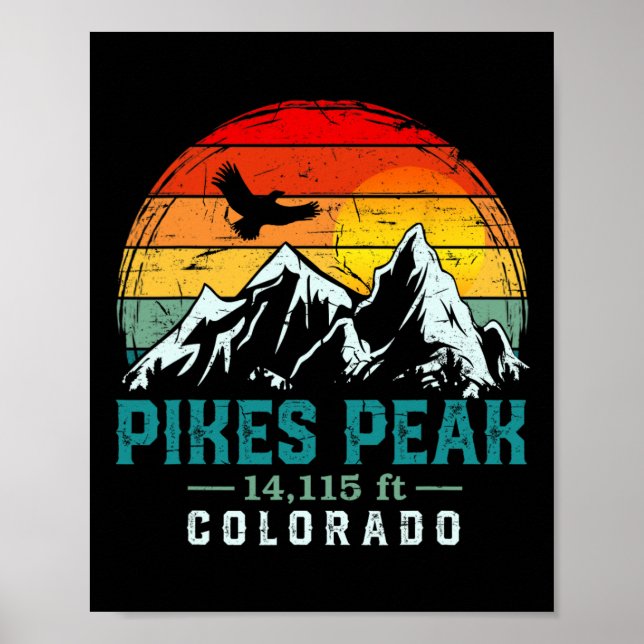 Affiche Distressed Pikes Peak Mountain Colorado Retro Hiki (Devant)