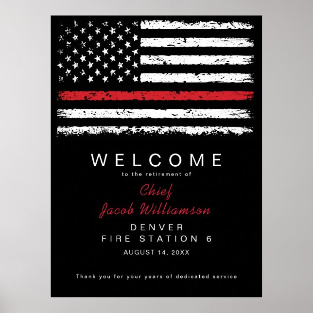Affiche Distressed Red Thin Line American Flag Retraite (Devant)