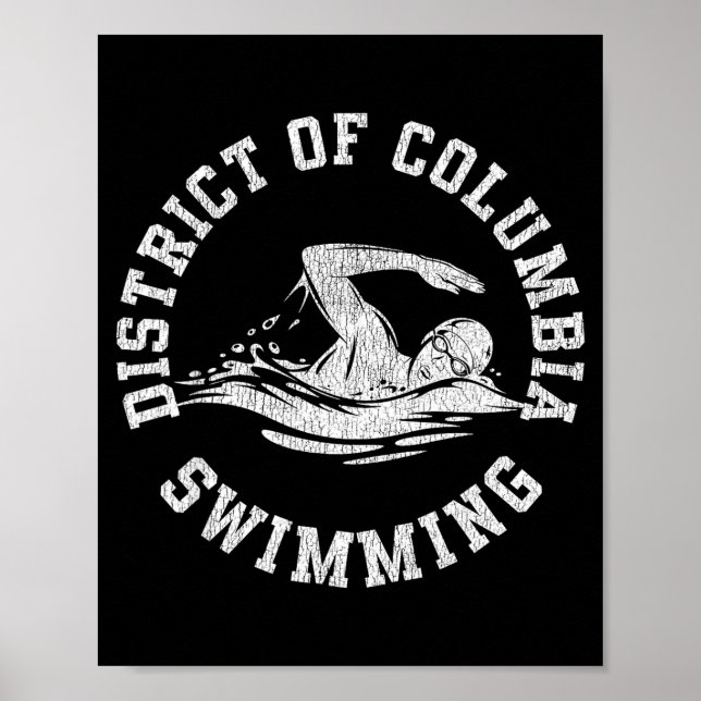 Affiche District Of Columbia Natation Rétro en détresse Sw (Devant)