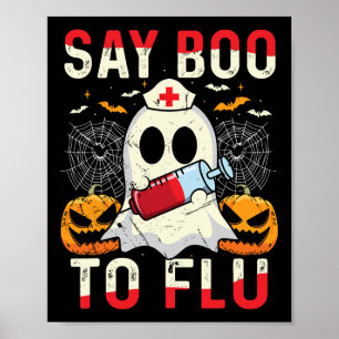 Affiche Dites Boo À La Grippe Vintage Halloween Infirmière