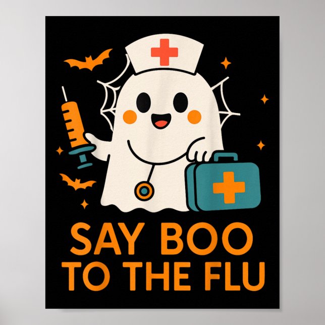 Affiche Dites Boo À L'Infirmière Grippe Halloween Vaccine  (Devant)