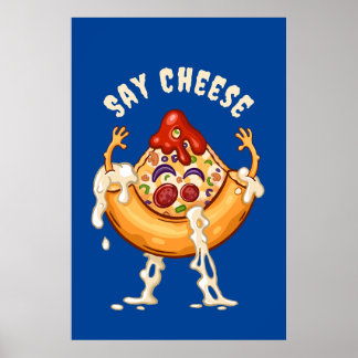 Affiche Dites Fromage Pizza Slice Caractère de dessin
