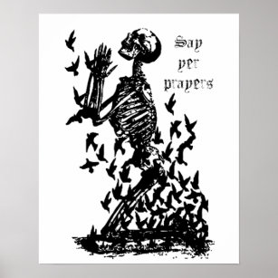 Affiche Dites prières Pirate Skeleton blackbirds humour