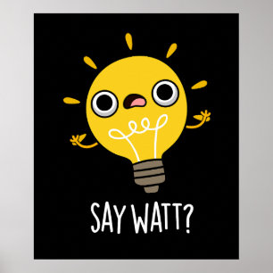 Affiche Dites Watt Funny Light Bulle Pun Dark BG