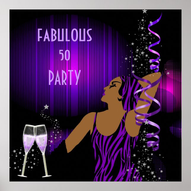 Affiche Diva Fabulous 50 LADY Purple Party Champagne (Devant)