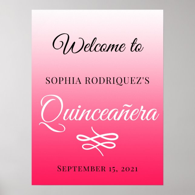 Affiche Diva Pink Quinceañera 15e anniversaire Bienvenue (Devant)
