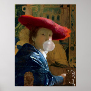 Affiche Divahum chewing-gum dans un chapeau rouge soufflan