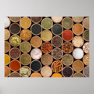 Affiche Diverses épices et ingrédients alimentaires