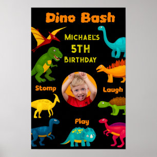 Affiche Diverses espèces de Dinosaures colorés